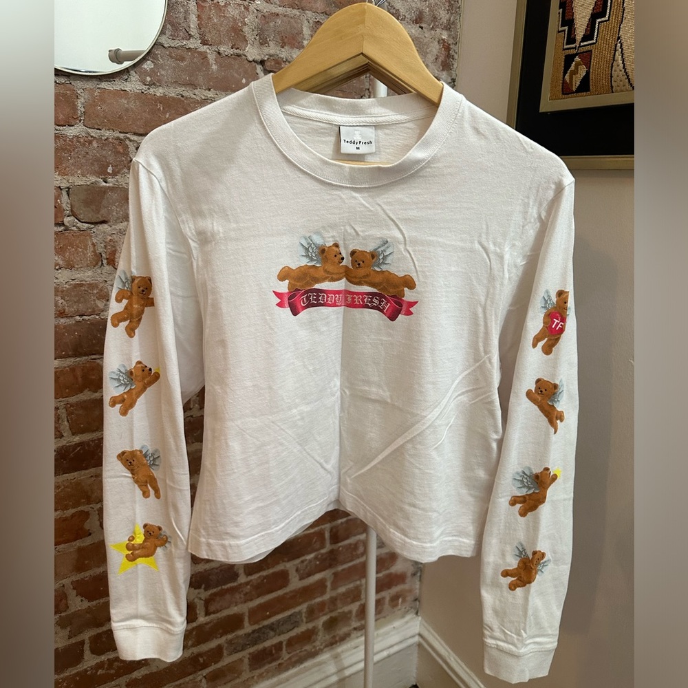 Teddy Fresh Cherub Angel Bears Cropped Long Sleeve Tee